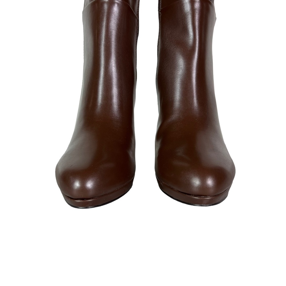 Nine West Brown Two-Tone Knee High Leather & Suede Stiletto Boots - Picture 4 of 12